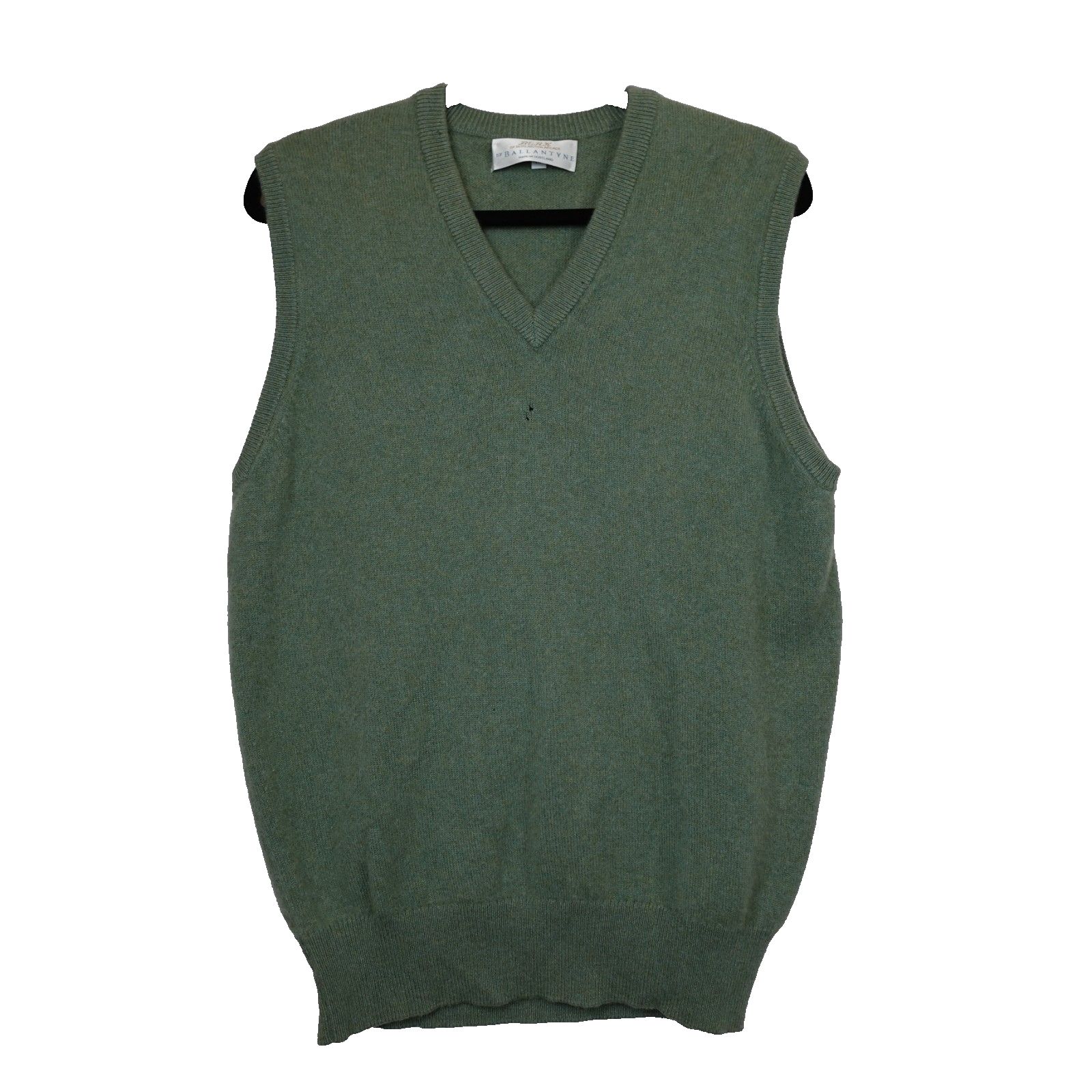 Vintage Ballantyne Scotland Cashmere Sweater Vest Mens Green V Neck Hole Flaw